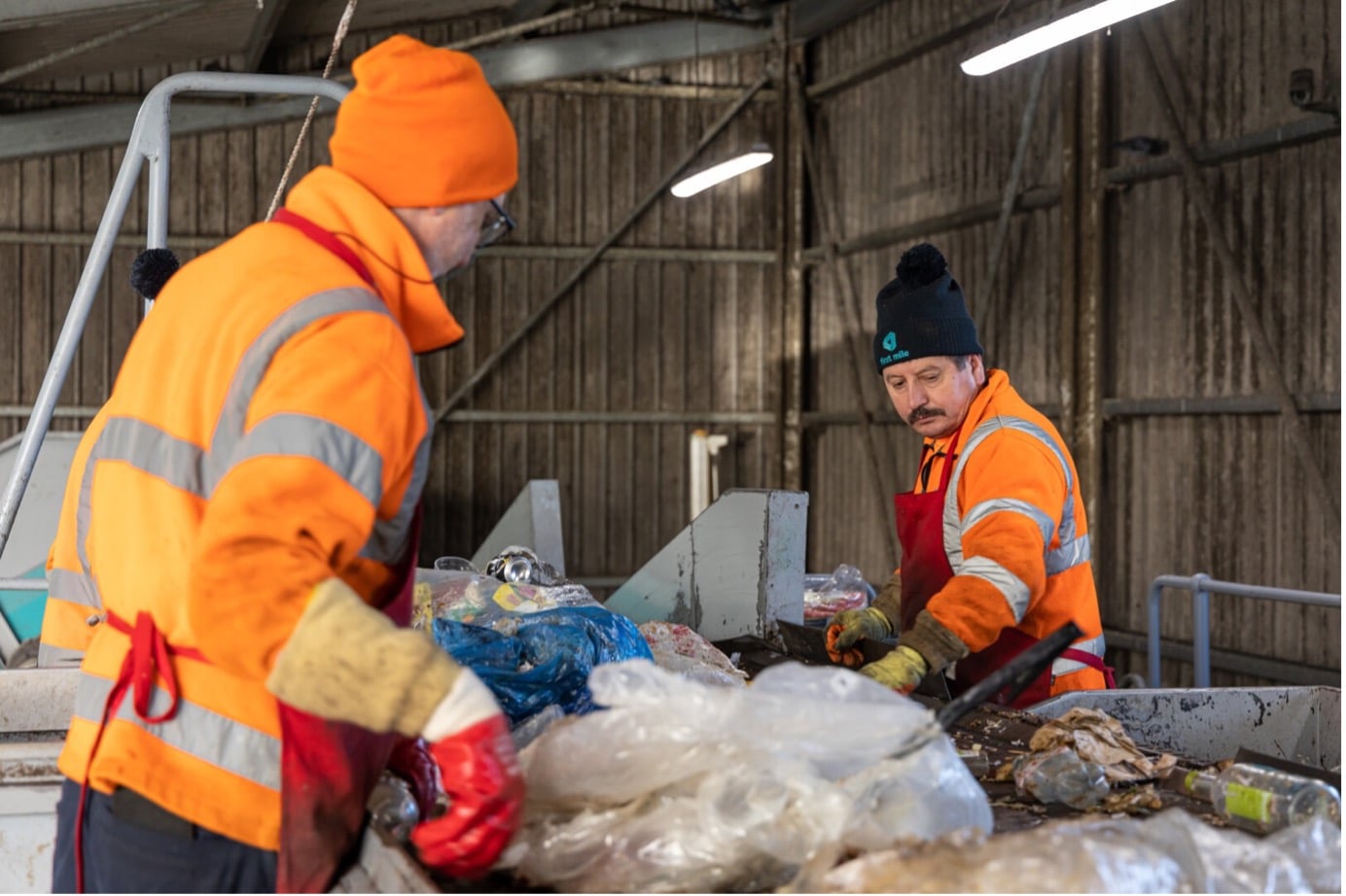 The first step of the plastic recycling process, sorting received waste at the Sacktory